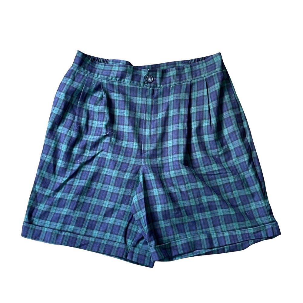 VTG Casablanca BLACKWATCH TARTAN PLAID Navy Blue Green PLEATED SHORTS Plus 1X/18
